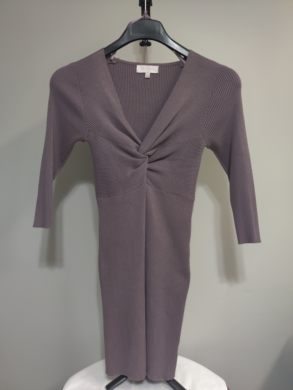 Twist-Front Ribbed Midi Dress - Dusty Mauve
